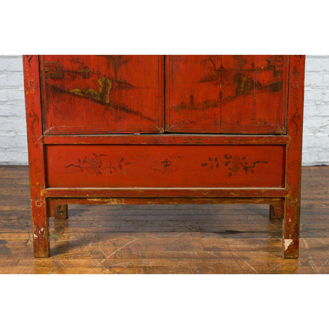 Qing Dynasty 19th Century Painted Chinoiserie Cabinet with Original Red Lacquer-YN1024-8. Asian & Chinese Furniture, Art, Antiques, Vintage Home Décor for sale at FEA Home