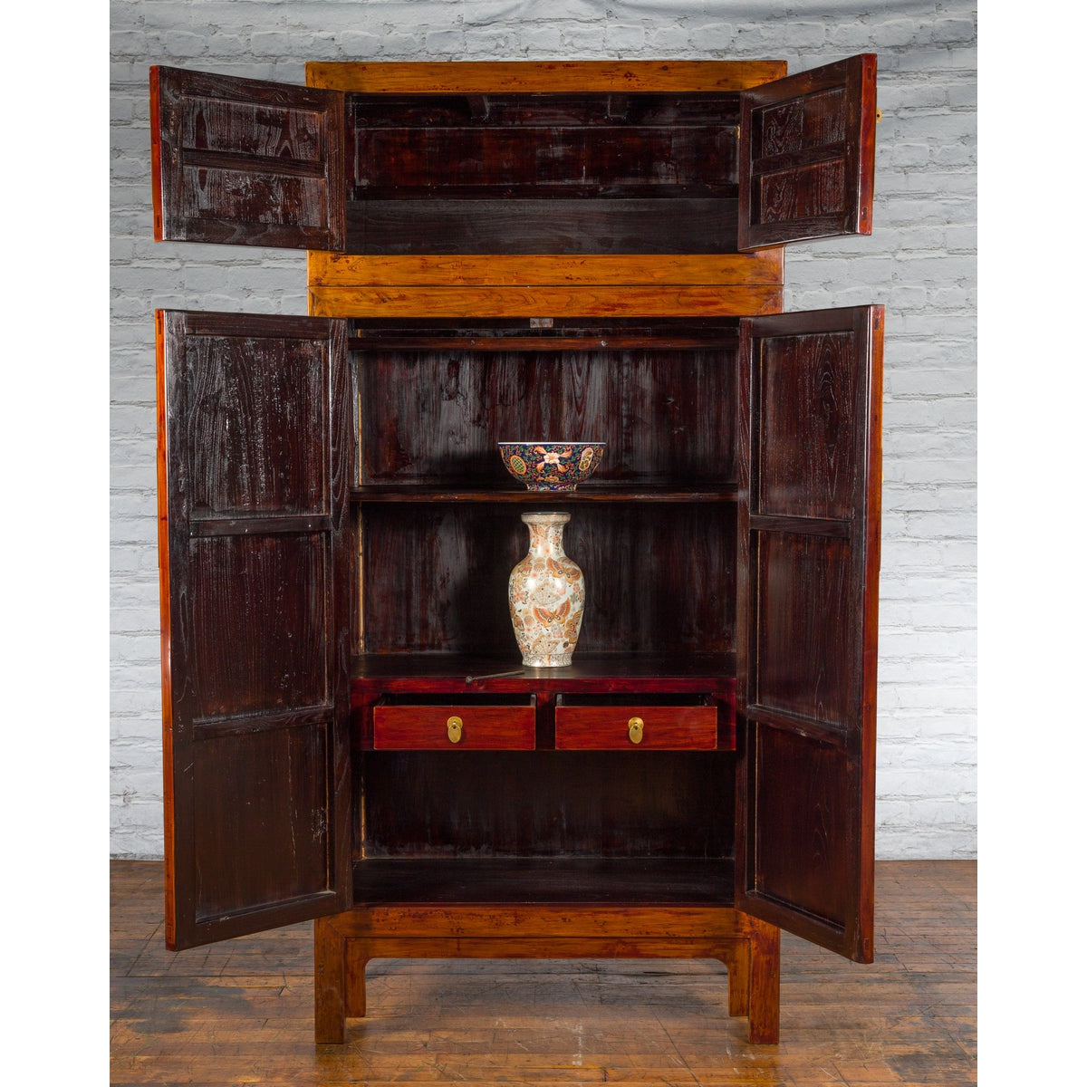 Chinese Qing Dynasty 19th Century Compound Cabinet with Brass Hardware-4. Asian &amp; Chinese Furniture, Art, Antiques, Vintage Home Décor for sale at FEA Home