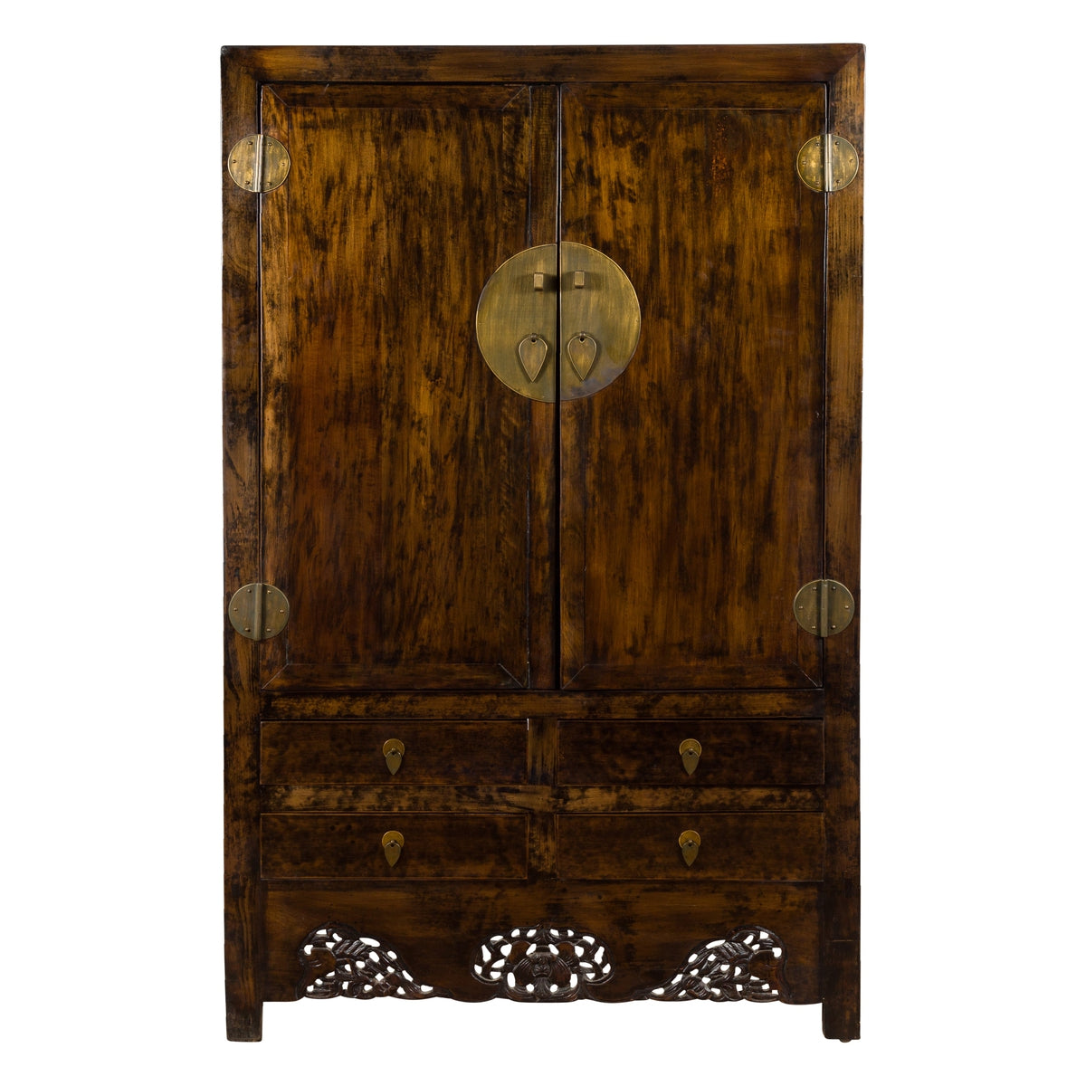 Chinese Qing Dynasty 19th Century Armoire with Carved Skirt, Doors and Drawers-1. Asian & Chinese Furniture, Art, Antiques, Vintage Home Décor for sale at FEA Home