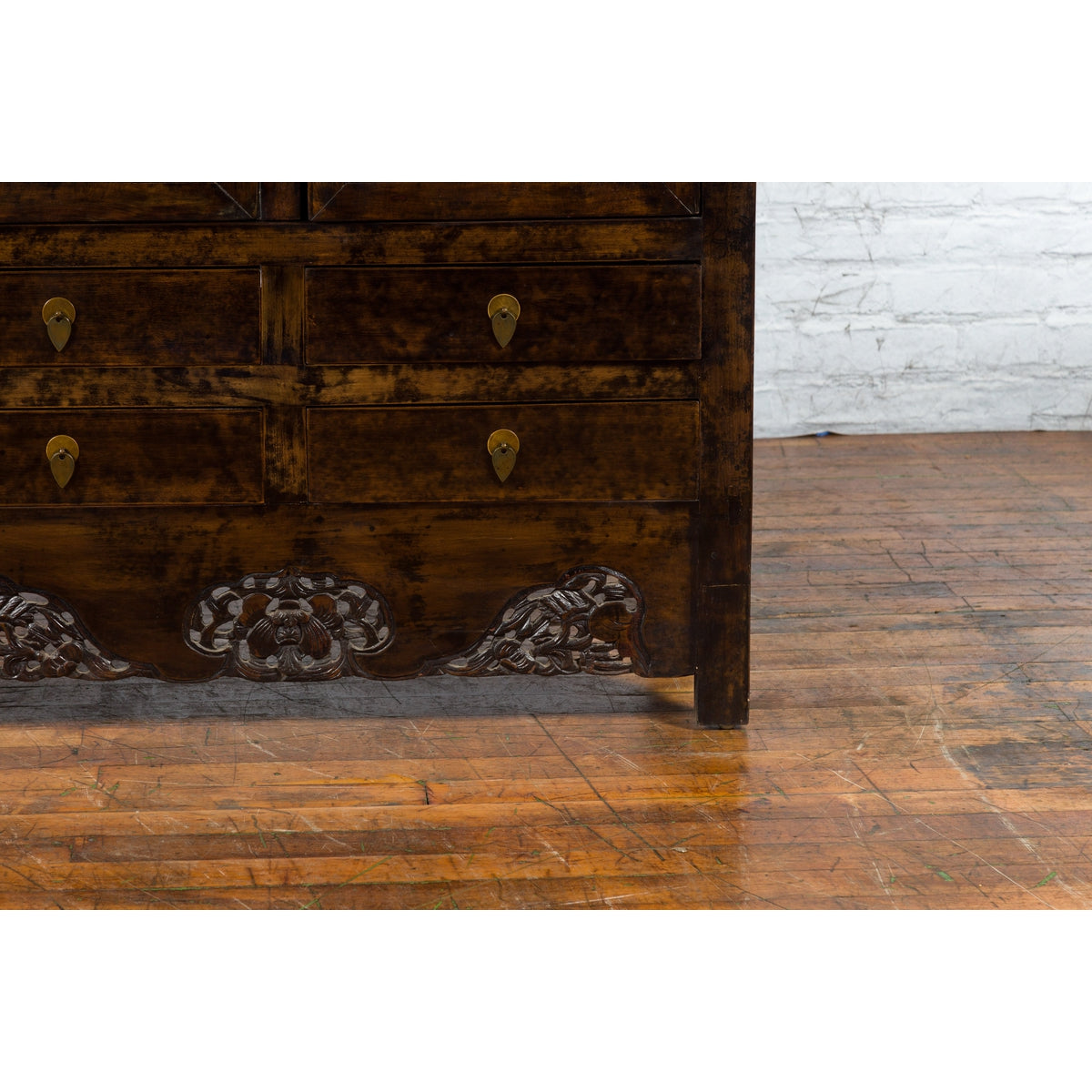 Chinese Qing Dynasty 19th Century Armoire with Carved Skirt, Doors and Drawers-10. Asian &amp; Chinese Furniture, Art, Antiques, Vintage Home Décor for sale at FEA Home