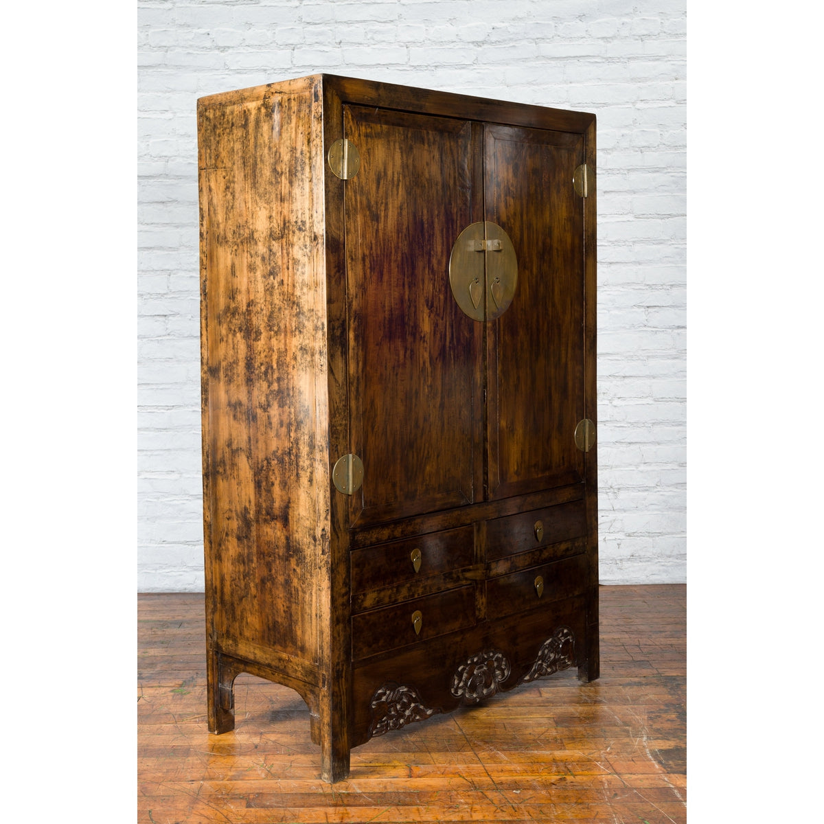 Chinese Qing Dynasty 19th Century Armoire with Carved Skirt, Doors and Drawers-12. Asian &amp; Chinese Furniture, Art, Antiques, Vintage Home Décor for sale at FEA Home