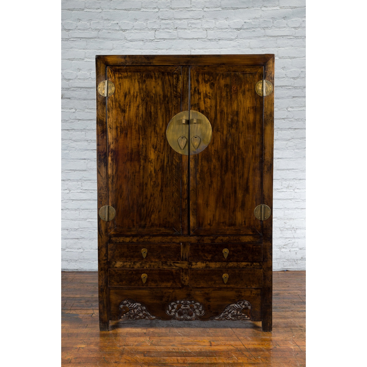 Chinese Qing Dynasty 19th Century Armoire with Carved Skirt, Doors and Drawers-4. Asian &amp; Chinese Furniture, Art, Antiques, Vintage Home Décor for sale at FEA Home