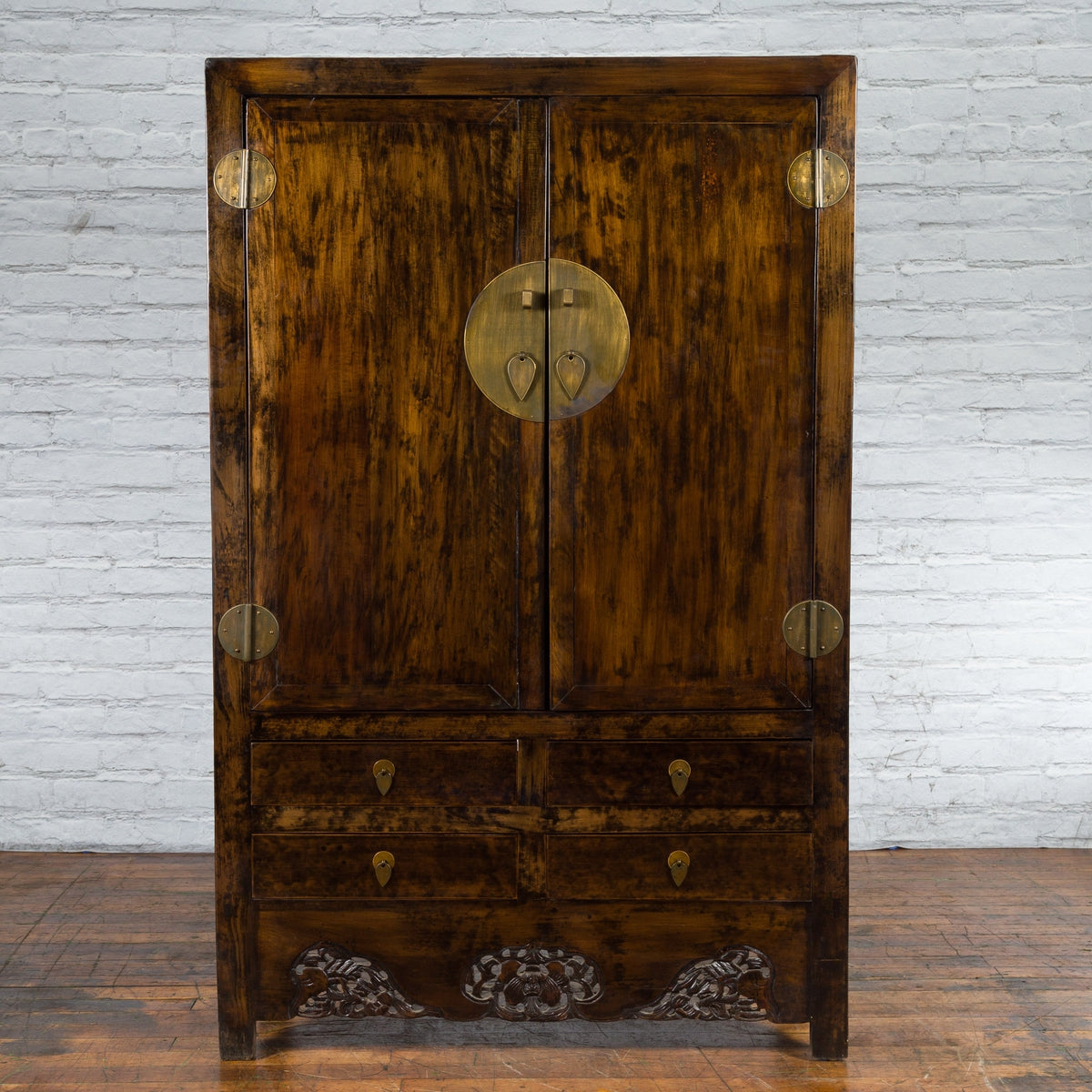 Chinese Qing Dynasty 19th Century Armoire with Carved Skirt, Doors and Drawers-5. Asian &amp; Chinese Furniture, Art, Antiques, Vintage Home Décor for sale at FEA Home