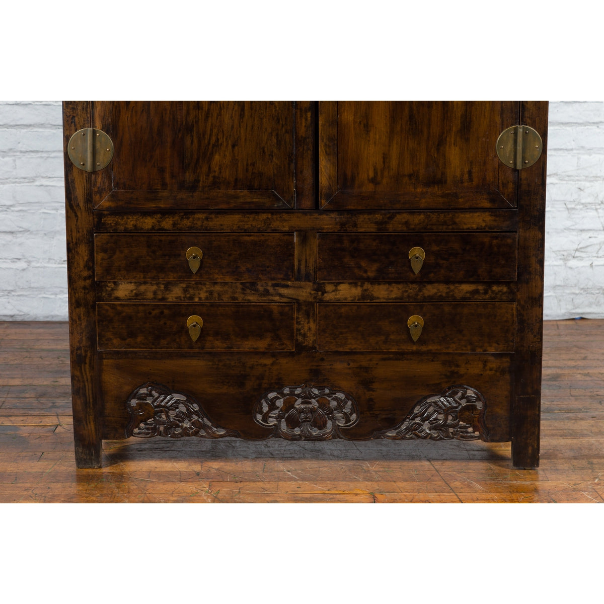Chinese Qing Dynasty 19th Century Armoire with Carved Skirt, Doors and Drawers-8. Asian &amp; Chinese Furniture, Art, Antiques, Vintage Home Décor for sale at FEA Home