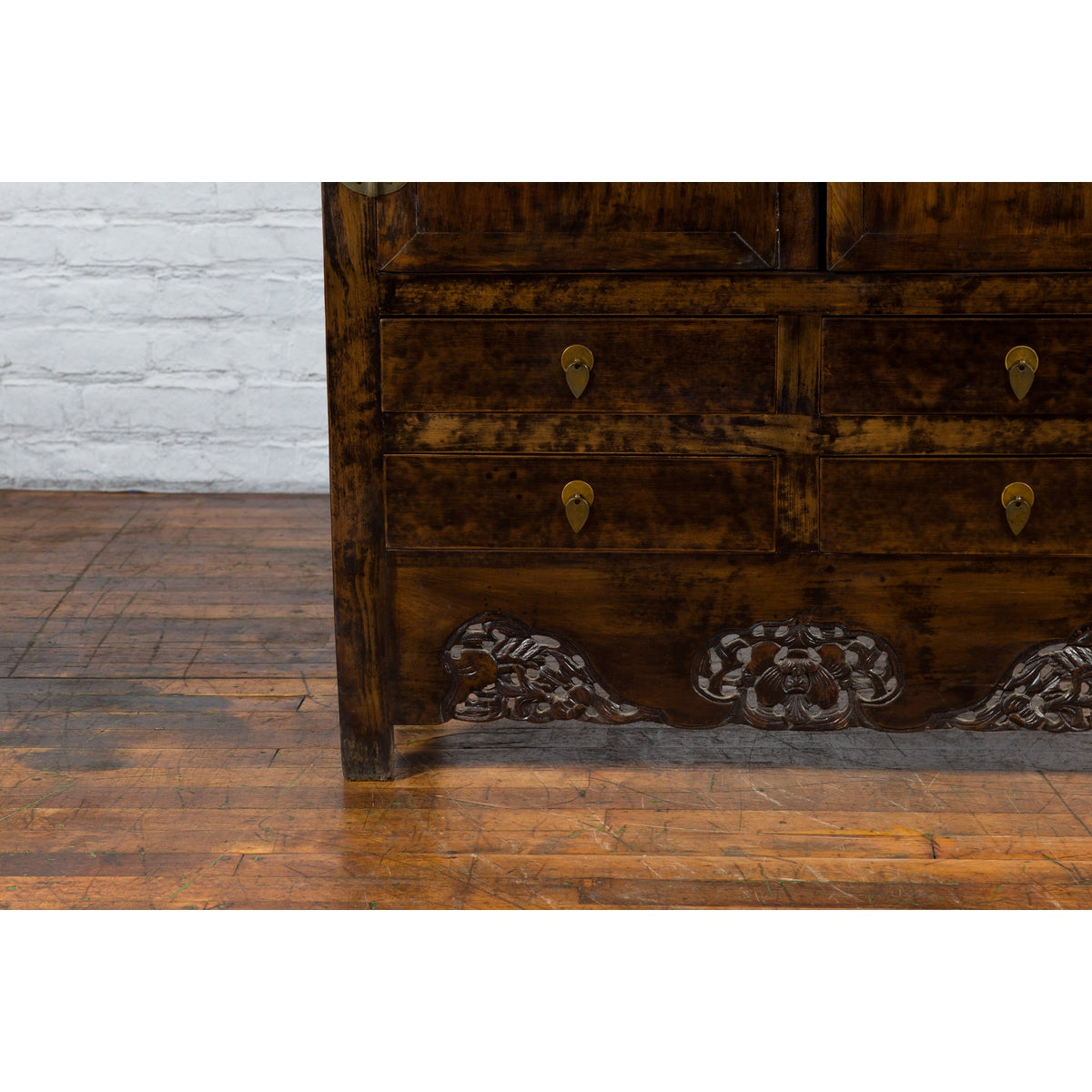 Chinese Qing Dynasty 19th Century Armoire with Carved Skirt, Doors and Drawers-9. Asian &amp; Chinese Furniture, Art, Antiques, Vintage Home Décor for sale at FEA Home