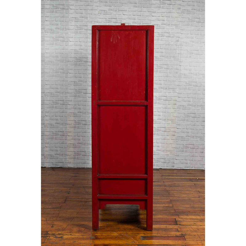 Chinese Red Lacquered Qing Dynasty 19th Century Cabinet with Carved Gilt Apron-YN1041-12. Asian & Chinese Furniture, Art, Antiques, Vintage Home Décor for sale at FEA Home