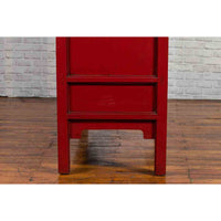 Chinese Red Lacquered Qing Dynasty 19th Century Cabinet with Carved Gilt Apron