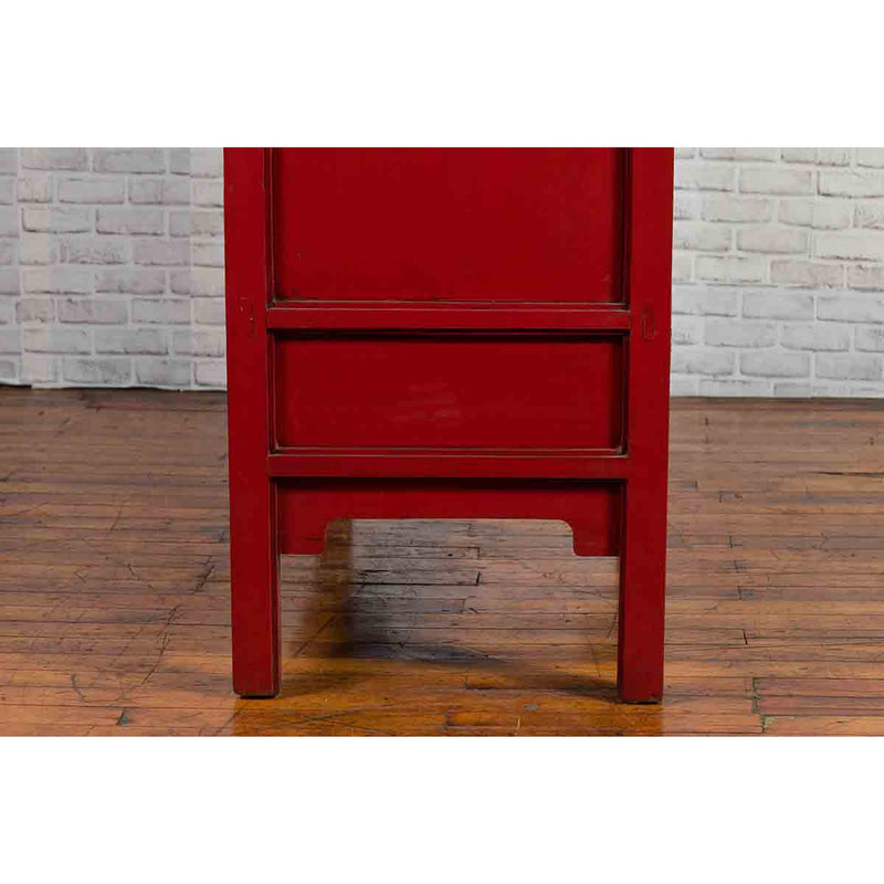Chinese Red Lacquered Qing Dynasty 19th Century Cabinet with Carved Gilt Apron-YN1041-14. Asian & Chinese Furniture, Art, Antiques, Vintage Home Décor for sale at FEA Home