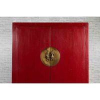 Chinese Red Lacquered Qing Dynasty 19th Century Cabinet with Carved Gilt Apron