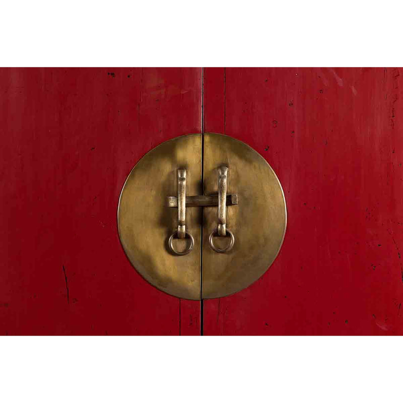Chinese Red Lacquered Qing Dynasty 19th Century Cabinet with Carved Gilt Apron-YN1041-5. Asian & Chinese Furniture, Art, Antiques, Vintage Home Décor for sale at FEA Home