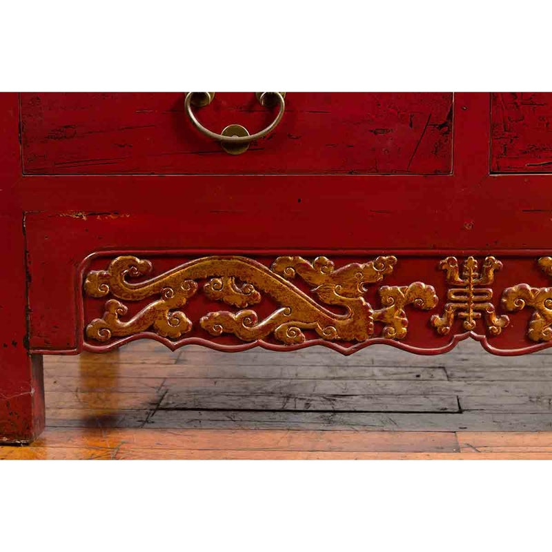 Chinese Red Lacquered Qing Dynasty 19th Century Cabinet with Carved Gilt Apron-YN1041-7. Asian & Chinese Furniture, Art, Antiques, Vintage Home Décor for sale at FEA Home