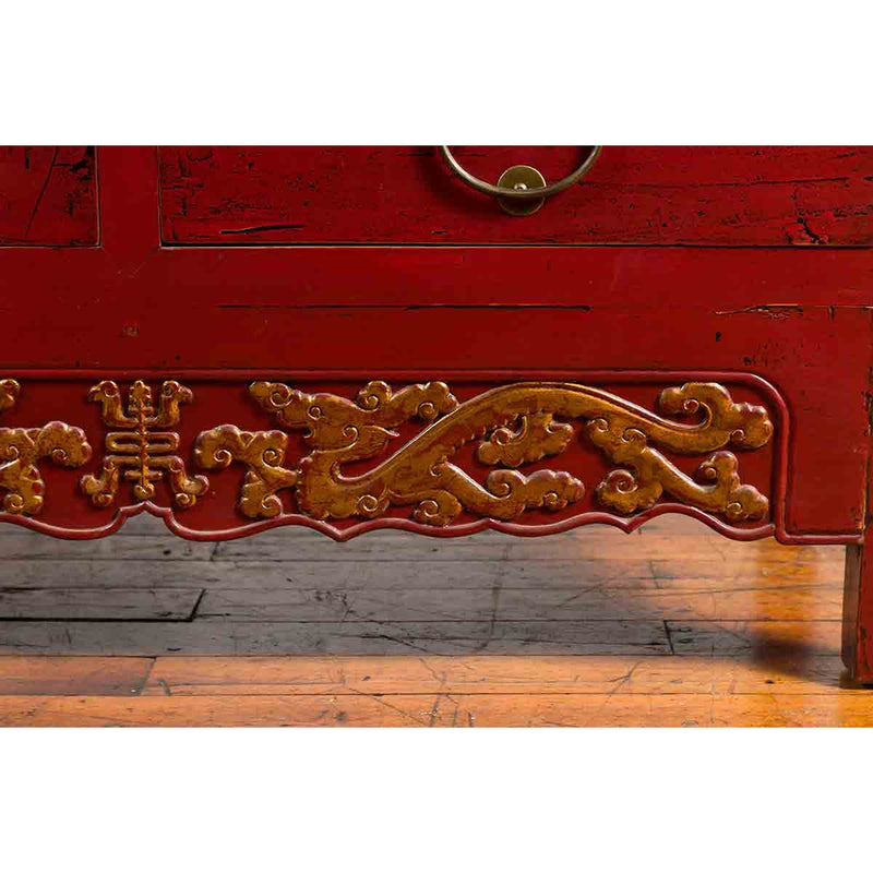 Chinese Red Lacquered Qing Dynasty 19th Century Cabinet with Carved Gilt Apron-YN1041-8. Asian & Chinese Furniture, Art, Antiques, Vintage Home Décor for sale at FEA Home
