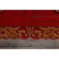 Chinese Red Lacquered Qing Dynasty 19th Century Cabinet with Carved Gilt Apron