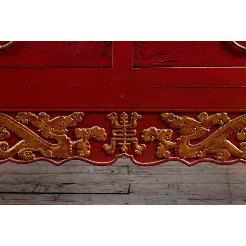 Chinese Red Lacquered Qing Dynasty 19th Century Cabinet with Carved Gilt Apron-YN1041-9. Asian & Chinese Furniture, Art, Antiques, Vintage Home Décor for sale at FEA Home