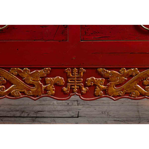 Chinese Red Lacquered Qing Dynasty 19th Century Cabinet with Carved Gilt Apron-YN1041-9. Asian & Chinese Furniture, Art, Antiques, Vintage Home Décor for sale at FEA Home