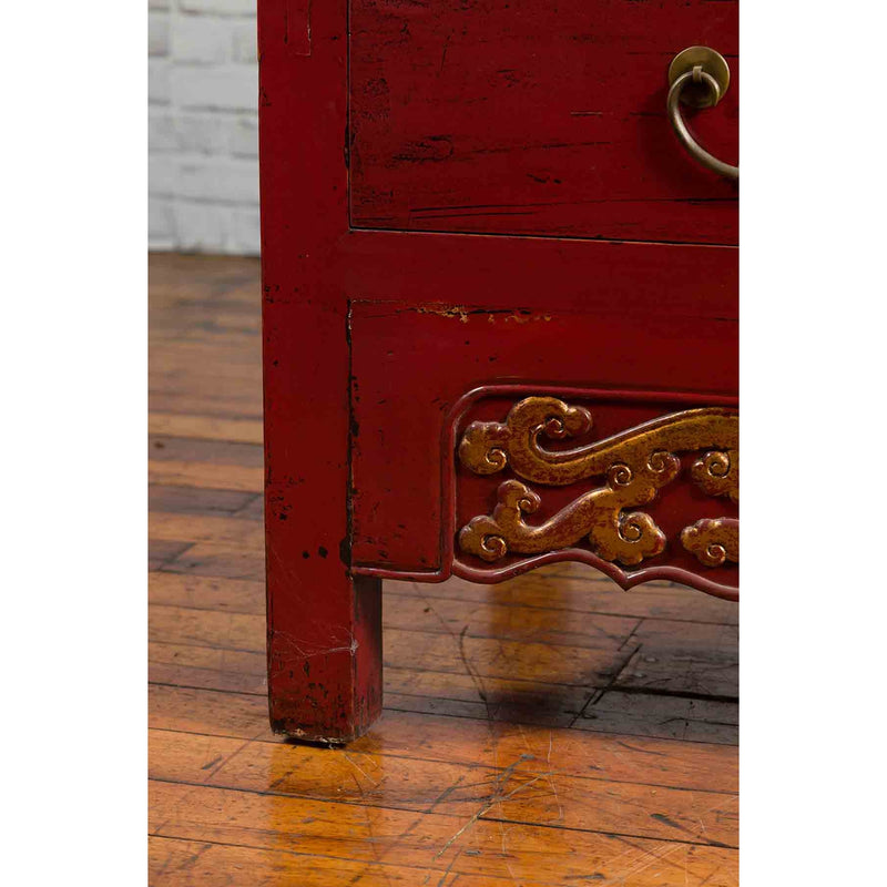 Chinese Red Lacquered Qing Dynasty 19th Century Cabinet with Carved Gilt Apron-YN1041-10. Asian & Chinese Furniture, Art, Antiques, Vintage Home Décor for sale at FEA Home
