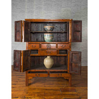 Chinese 19th Century Qing Dynasty Period Accordion Door Cabinet with Drawers