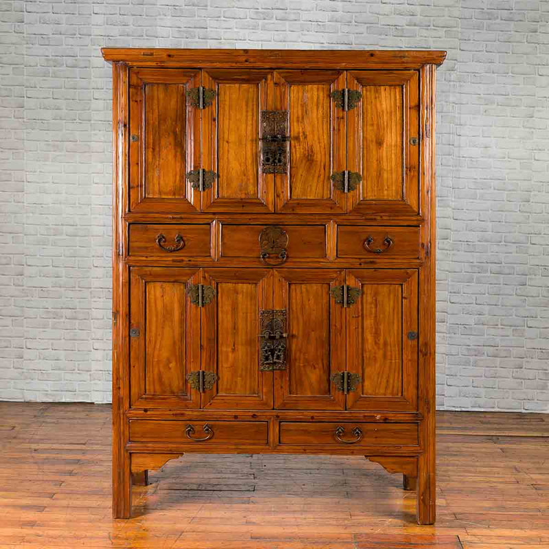 Chinese 19th Century Qing Dynasty Period Accordion Door Cabinet with Drawers
