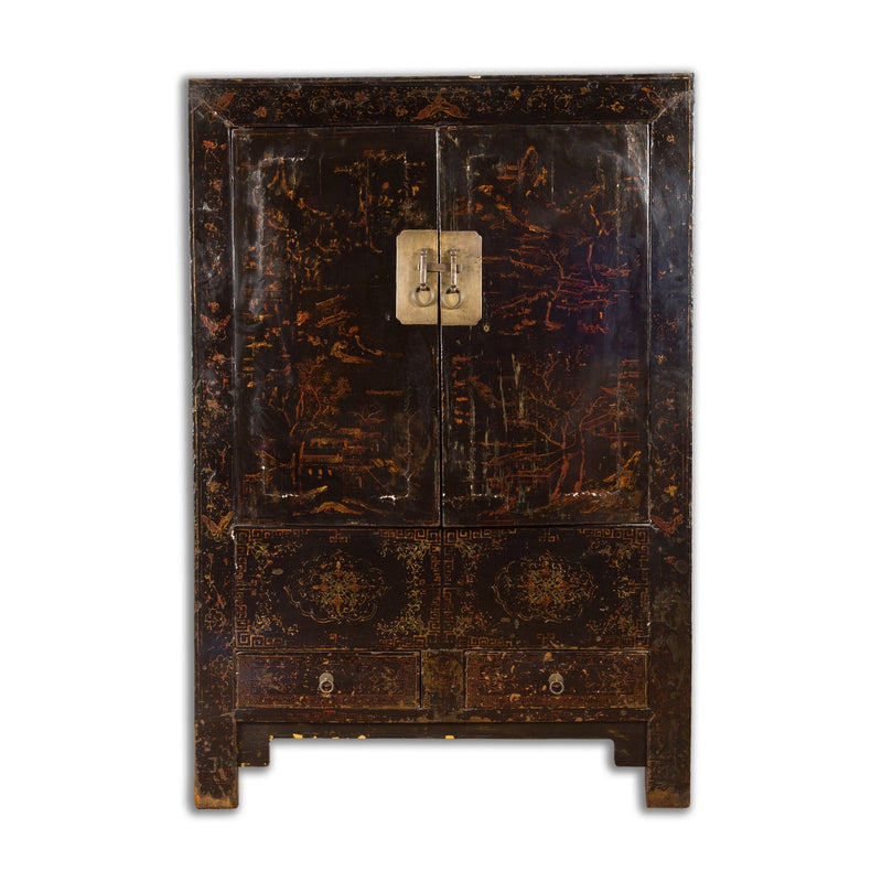 Chinese Qing Dynasty 19th Century Cabinet with Original Black Lacquer Finish - Antique Chinese and Vintage Asian Furniture for Sale at FEA Home