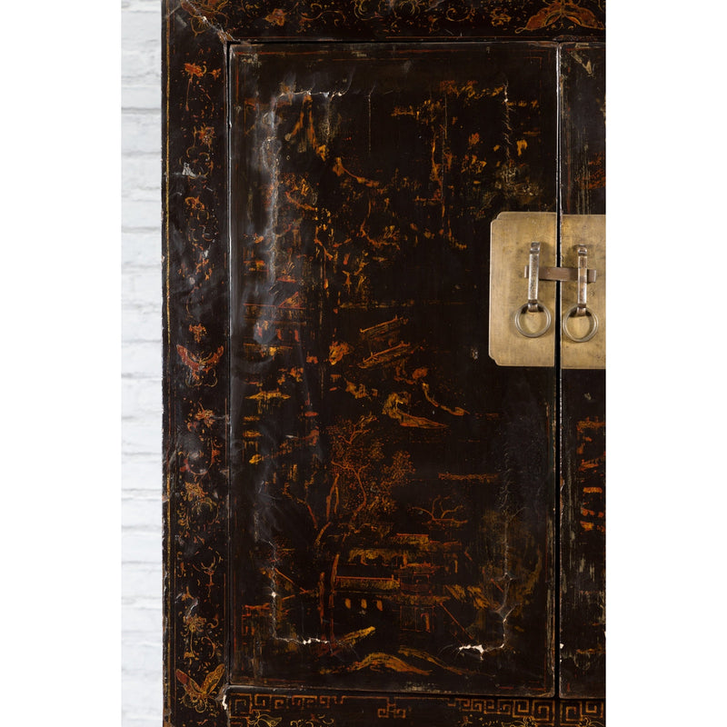 Chinese Qing Dynasty 19th Century Cabinet with Original Black Lacquer Finish - Antique Chinese and Vintage Asian Furniture for Sale at FEA Home