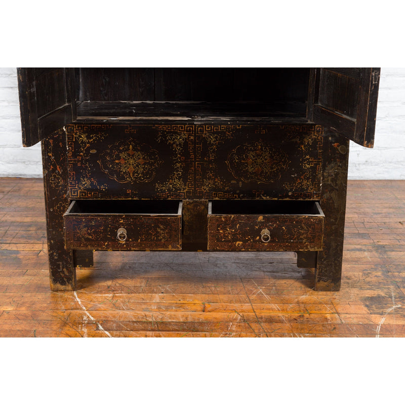 Chinese Qing Dynasty 19th Century Cabinet with Original Black Lacquer Finish - Antique Chinese and Vintage Asian Furniture for Sale at FEA Home