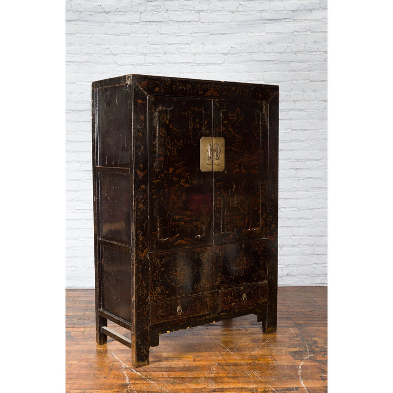 Chinese Qing Dynasty 19th Century Cabinet with Original Black Lacquer Finish - Antique Chinese and Vintage Asian Furniture for Sale at FEA Home