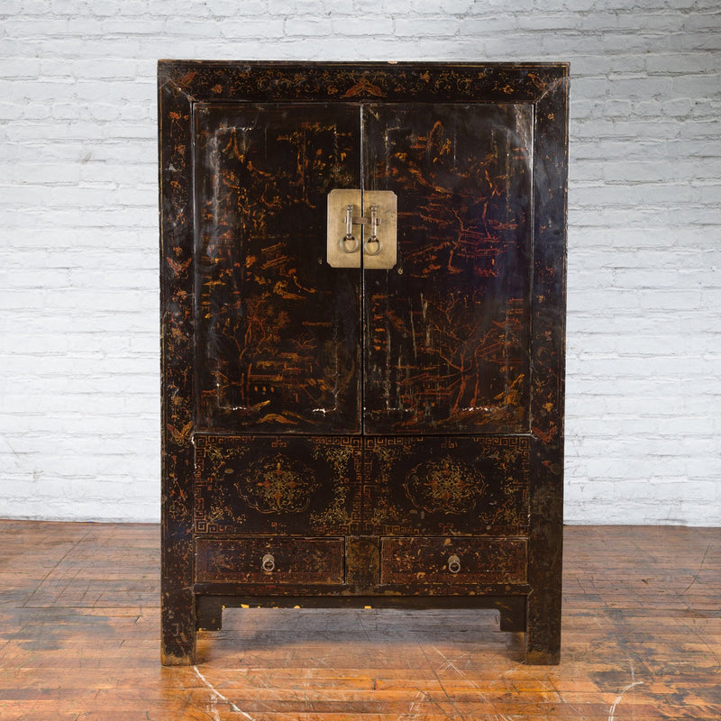 Chinese Qing Dynasty 19th Century Cabinet with Original Black Lacquer Finish - Antique Chinese and Vintage Asian Furniture for Sale at FEA Home