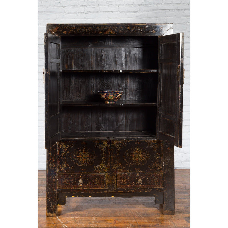 Chinese Qing Dynasty 19th Century Cabinet with Original Black Lacquer Finish - Antique Chinese and Vintage Asian Furniture for Sale at FEA Home