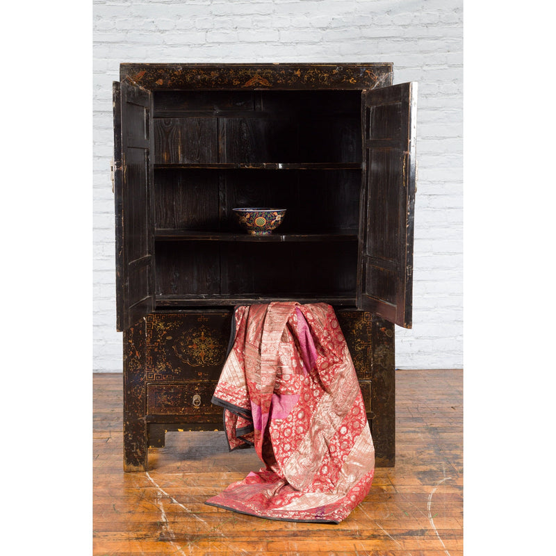 Chinese Qing Dynasty 19th Century Cabinet with Original Black Lacquer Finish - Antique Chinese and Vintage Asian Furniture for Sale at FEA Home