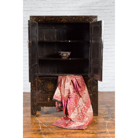 Chinese Qing Dynasty 19th Century Cabinet with Original Black Lacquer Finish - Antique Chinese and Vintage Asian Furniture for Sale at FEA Home
