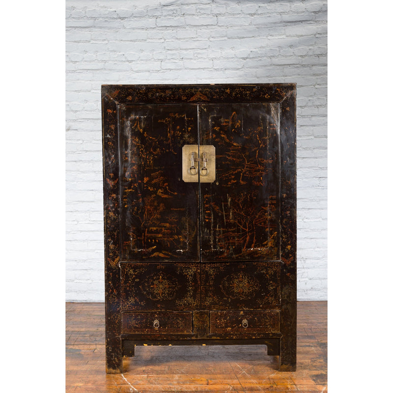 Chinese Qing Dynasty 19th Century Cabinet with Original Black Lacquer Finish - Antique Chinese and Vintage Asian Furniture for Sale at FEA Home