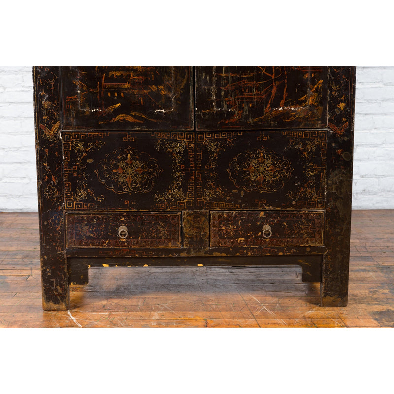 Chinese Qing Dynasty 19th Century Cabinet with Original Black Lacquer Finish - Antique Chinese and Vintage Asian Furniture for Sale at FEA Home