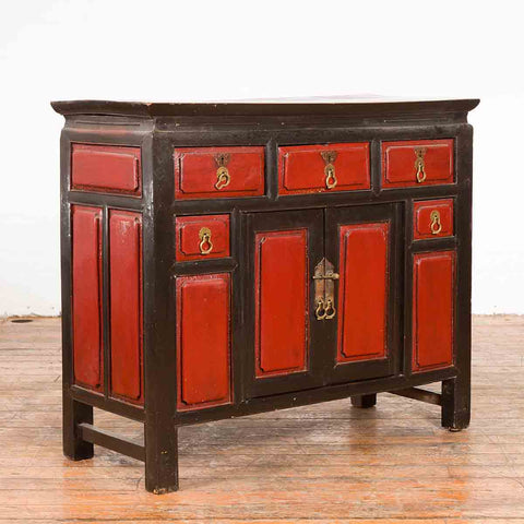 Chinese Qing Dynasty 19th Century Red and Black Lacquer Cabinet with Drawers-YN1055-2. Asian & Chinese Furniture, Art, Antiques, Vintage Home Décor for sale at FEA Home