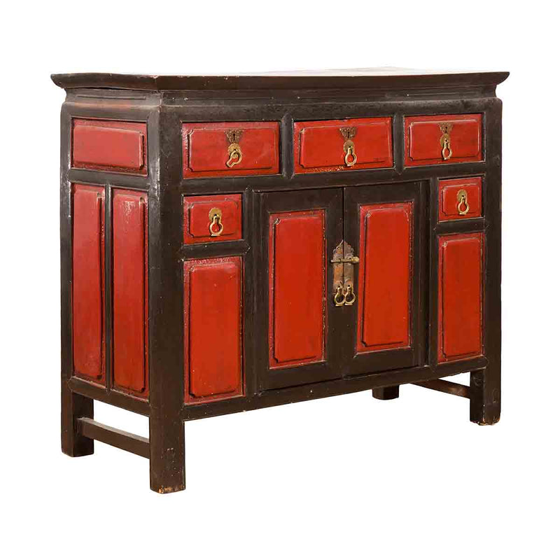 Chinese Qing Dynasty 19th Century Red and Black Lacquer Cabinet with Drawers-YN1055-1. Asian & Chinese Furniture, Art, Antiques, Vintage Home Décor for sale at FEA Home