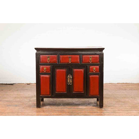 Chinese Qing Dynasty 19th Century Red and Black Lacquer Cabinet with Drawers-YN1055-3. Asian & Chinese Furniture, Art, Antiques, Vintage Home Décor for sale at FEA Home