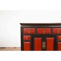 Chinese Qing Dynasty 19th Century Red and Black Lacquer Cabinet with Drawers