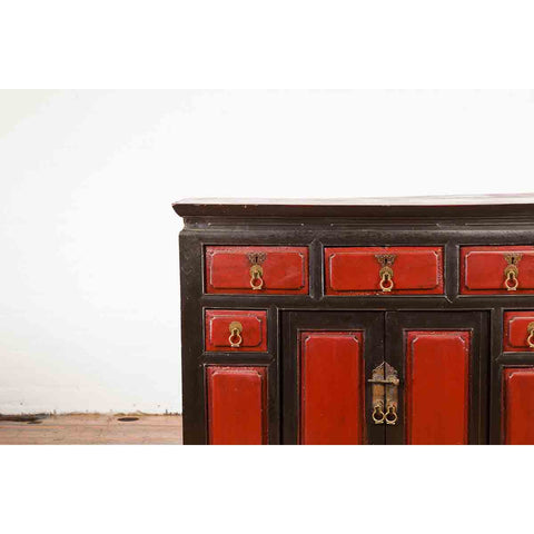 Chinese Qing Dynasty 19th Century Red and Black Lacquer Cabinet with Drawers-YN1055-5. Asian & Chinese Furniture, Art, Antiques, Vintage Home Décor for sale at FEA Home