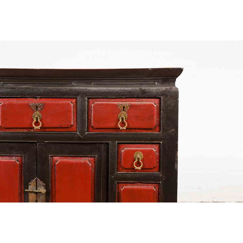 Chinese Qing Dynasty 19th Century Red and Black Lacquer Cabinet with Drawers-YN1055-6. Asian & Chinese Furniture, Art, Antiques, Vintage Home Décor for sale at FEA Home