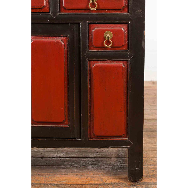 Chinese Qing Dynasty 19th Century Red and Black Lacquer Cabinet with Drawers-YN1055-7. Asian & Chinese Furniture, Art, Antiques, Vintage Home Décor for sale at FEA Home