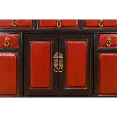 Chinese Qing Dynasty 19th Century Red and Black Lacquer Cabinet with Drawers-YN1055-10. Asian & Chinese Furniture, Art, Antiques, Vintage Home Décor for sale at FEA Home