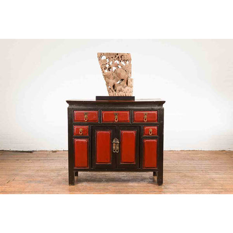 Chinese Qing Dynasty 19th Century Red and Black Lacquer Cabinet with Drawers-YN1055-4. Asian & Chinese Furniture, Art, Antiques, Vintage Home Décor for sale at FEA Home
