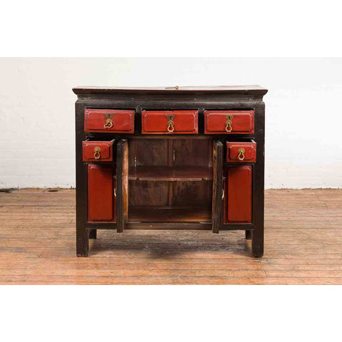 Chinese Qing Dynasty 19th Century Red and Black Lacquer Cabinet with Drawers-YN1055-11. Asian & Chinese Furniture, Art, Antiques, Vintage Home Décor for sale at FEA Home