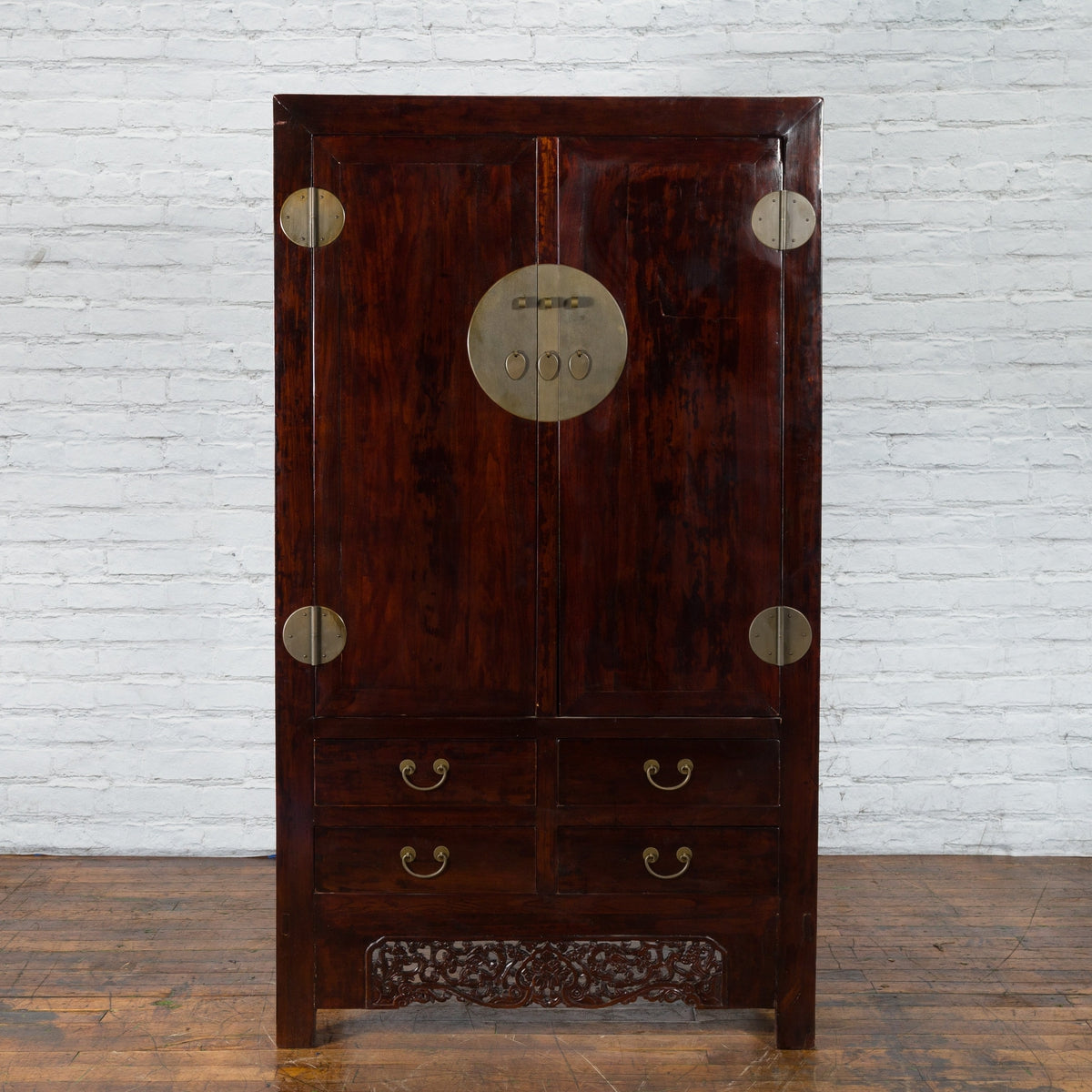 Chinese Qing Dynasty 19th Century Elm Cabinet with Doors and Four Drawers-2. Asian & Chinese Furniture, Art, Antiques, Vintage Home Décor for sale at FEA Home