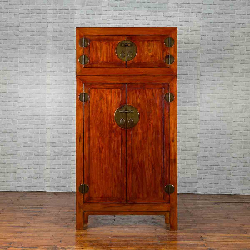 Chinese 19th Century Qing Dynasty Elm Compound Cabinet with Traditional Hardware-YN1068-2. Asian & Chinese Furniture, Art, Antiques, Vintage Home Décor for sale at FEA Home