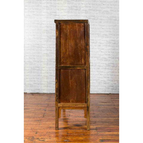 Chinese Qing Mid-19th Century Cabinet with Distressed Patina, Doors and Drawers