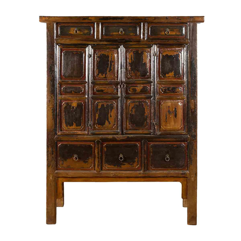Chinese Qing Mid-19th Century Cabinet with Distressed Patina, Doors and Drawers- Asian Antiques, Vintage Home Decor & Chinese Furniture - FEA Home
