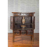 Chinese Qing Mid-19th Century Cabinet with Distressed Patina, Doors and Drawers