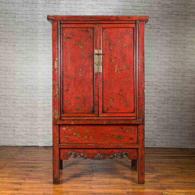 Chinese Qing Dynasty Original Red Lacquer Cabinet with Gilt Chinoiserie Decor-YN1077-2. Asian & Chinese Furniture, Art, Antiques, Vintage Home Décor for sale at FEA Home