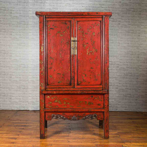 Chinese Qing Dynasty Original Red Lacquer Cabinet with Gilt Chinoiserie Decor-YN1077-2. Asian & Chinese Furniture, Art, Antiques, Vintage Home Décor for sale at FEA Home
