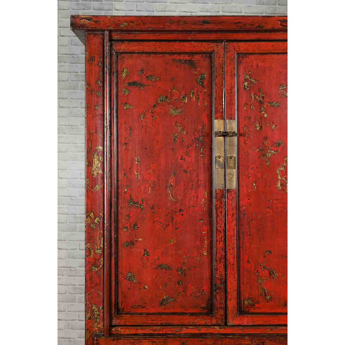 Chinese Qing Dynasty Original Red Lacquer Cabinet with Gilt Chinoiserie Decor-6. Asian &amp; Chinese Furniture, Art, Antiques, Vintage Home Décor for sale at FEA Home